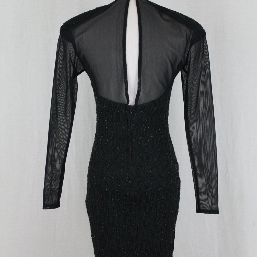 Susan Roselli Vijack Vintage Black Corded Metallic Lace Illusion Cocktail Dress - Picture 5 of 10